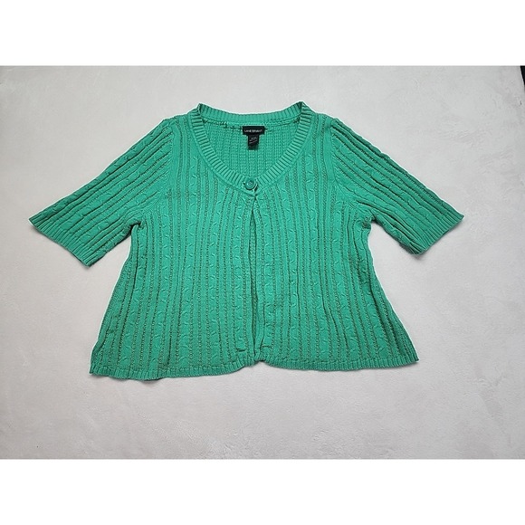 Lane Bryant 3/4 Sleeves 1 Button Cardigan Cable Knit Green Sweater Size 18-20... - Picture 1 of 6